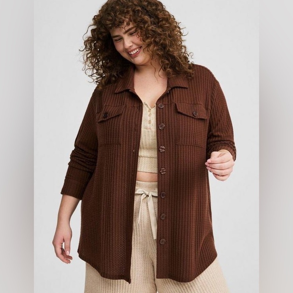 078-Torrid Super Soft Plush Waffle Oversized Lounge Shacket Sweater Size 2X